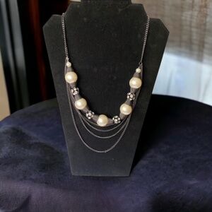 Women Multi Chain Statement Necklace Pearls and Crystals